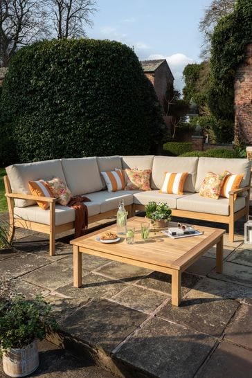 Natural Garden Salcey Teak Corner Sofa Lounging Set with Seat Cushions