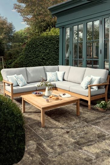 Grey Garden Salcey Teak Corner Sofa Lounging Set with Seat Cushions
