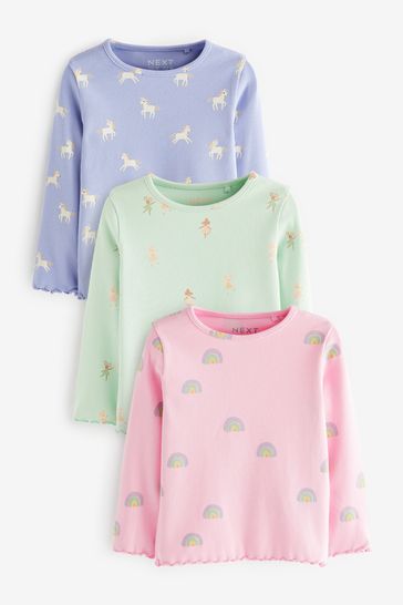 Buy Pink Lilac Purple Character Long Sleeve Cotton T Shirts 3 Pack