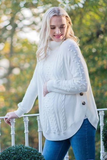 Seraphine Cream Maternity And Nursing Cotton Cable Knit Jumper