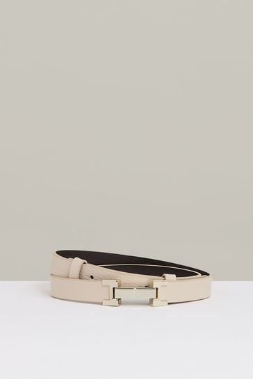 Reiss Haley Leather Square Hinge Belt in Stone, size L Reiss Hayley Leather Square Hinge Belt Reiss | Wardrobe Icons main image 3