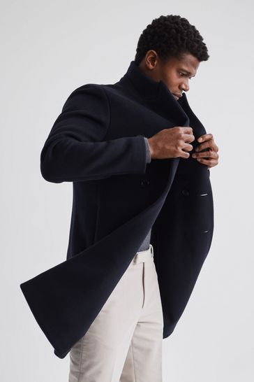 Buy Reiss Navy Glory Double Breasted Wool Blend Overcoat from Next