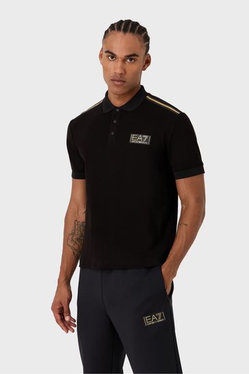 Emporio Armani EA7 Label Trim Black Polo Shirt