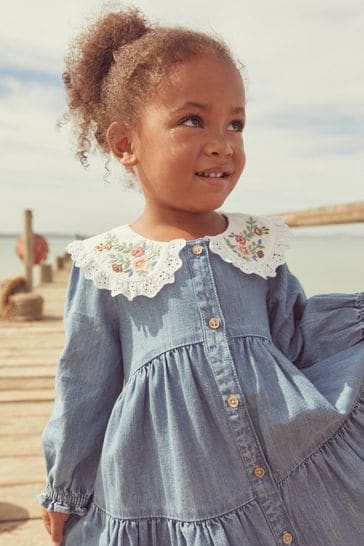 最安値級価格 Collar Embroidered Denim Blue Buy Dress from (3mths-7yrs) ワンピース