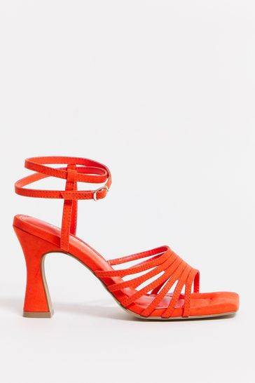 Red block heel sandals wide fit sale