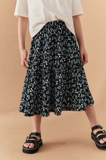 Black/White Texture Printed Midi Skirt (3-16yrs)
