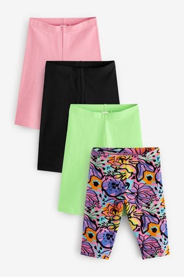 Pink/ Black Lime Green Bright Tropical Cropped Leggings 4 Pack (3-16yrs)