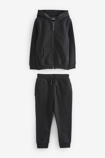 Buy Black Zip Through Hoodie And Joggers School Sports Set 3
