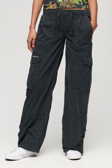 Superdry Blue Low Rise Wide Leg Cargo Trousers