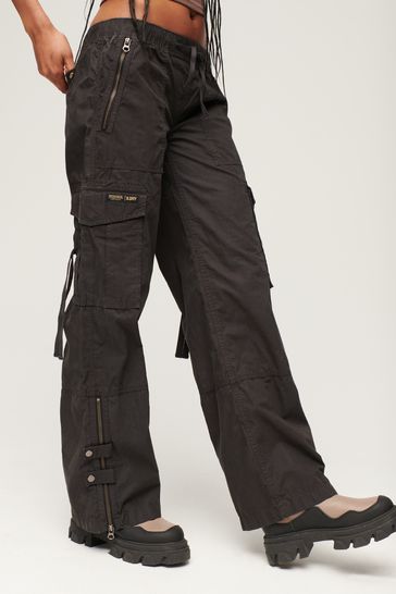 Superdry Black Low Rise Wide Leg Cargo Trousers