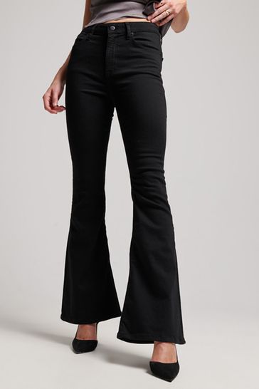 Superdry Black Organic Cotton High Waisted Skinny Flare Jeans