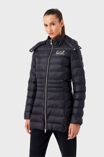 Buy Emporio Armani EA7 Womens Long Line Padded Black Jacket from