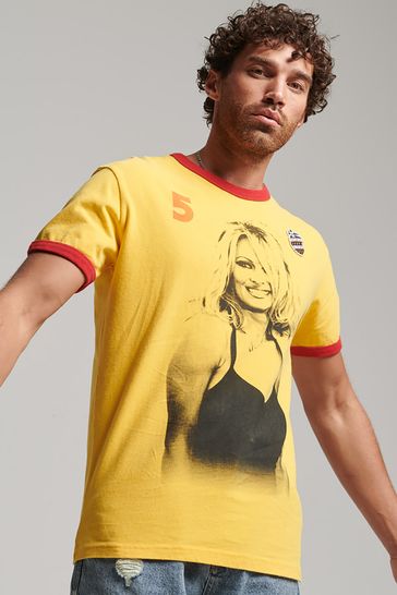 Superdry Yellow Ringspun Allstars PA Graphic Ringer T-Shirt