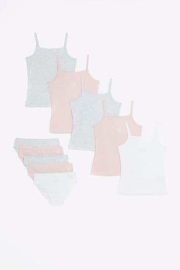 River Island Pink Girls Vests And Briefs 10 Piece Set