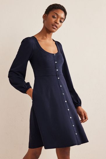 Blue button front on sale dress