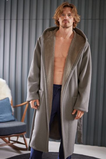 Buy Neutral Borg Lined Hooded Dressing Gown from Next Denmark