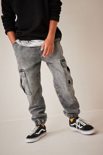 Grey Cargo Jeans With Elasticated Waist (3-16yrs)