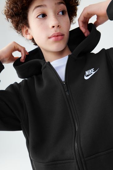Nike club black zip thru hoody on sale