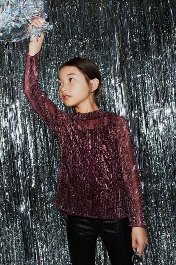 Buy Pink High Neck Sparkle Mesh Top 3 16yrs from Next Luxembourg