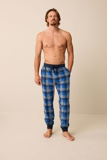 Buy Blue Check Thermal Fleece Cuffed Pyjama Bottoms from Next Luxembourg