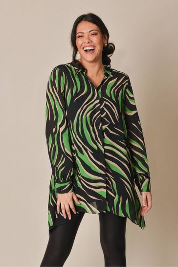 Live Unlimited Green Curve Zebra Print Hanky Hem Longline Shirt