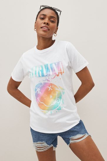 White Nirvana Graphic Short Sleeves Crew Neck T-Shirt