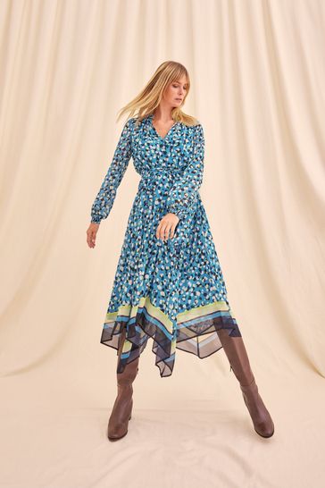 Phase Eight Blue Juno Border Hem Midi Dress
