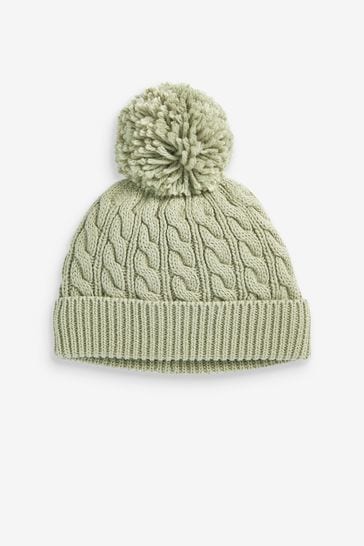 Sage Green Baby Knitted Pom Hat (0mths-2yrs)