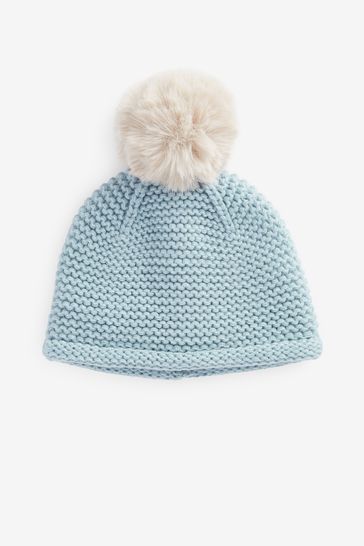 Blue baby top pom pom hat