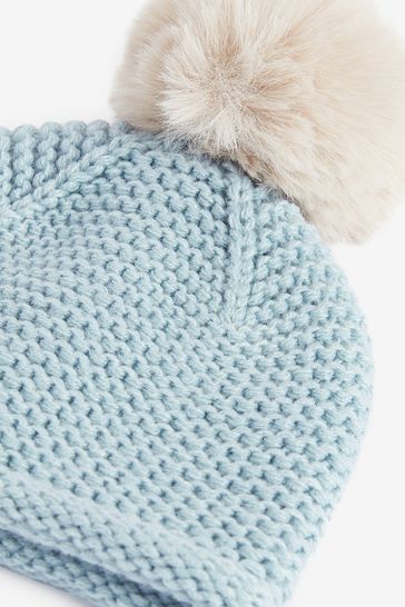 Blue baby top pom pom hat