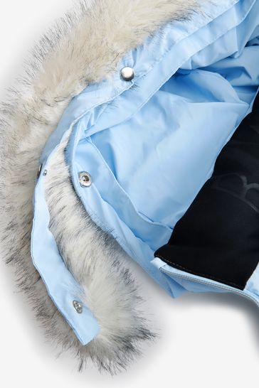 Blue coat with white fur hood shop