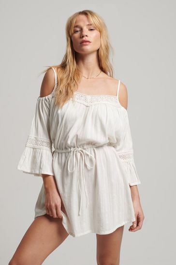Buy Superdry White Vintage Cold Shoulder Mini Dress from Next Denmark
