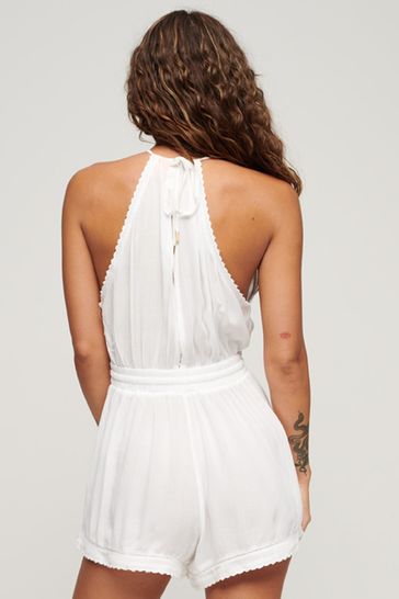 Buy Superdry White Vintage Halter Neck Playsuit from Next Luxembourg