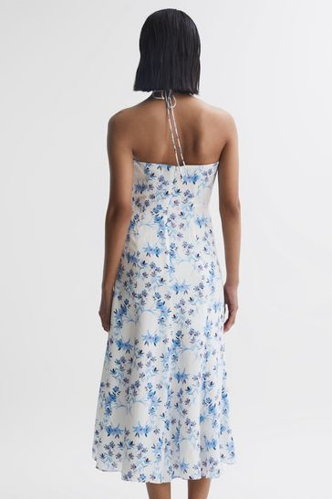 Buy Reiss White Sophia Floral Print Halter Neck Midi Dress from