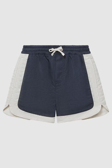 Reiss Navy Ecru Surf Senior Drawstring Contrast Swim Shorts