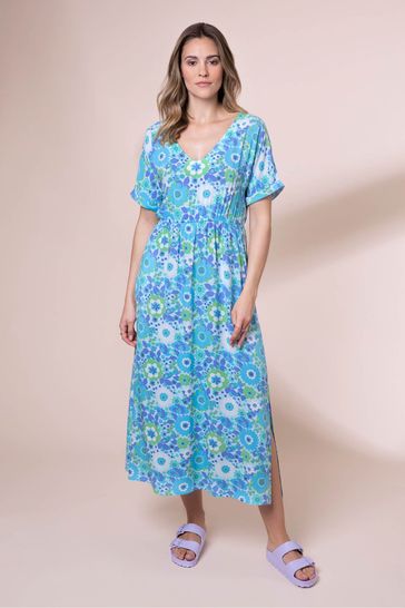 Anorak Blue Nostalgic Flower EcoVero Short Sleeve Midi Dress