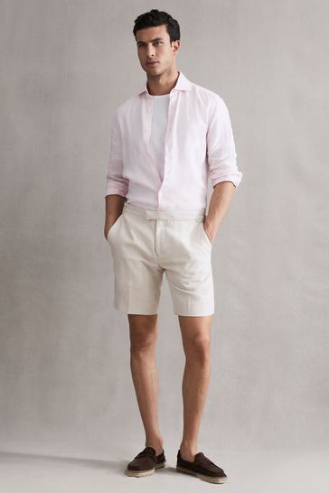 Reiss Oatmeal Searcy Linen Side Adjuster Shorts