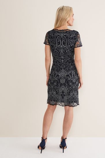 Phase Eight Black White Esme Embroidered Dress