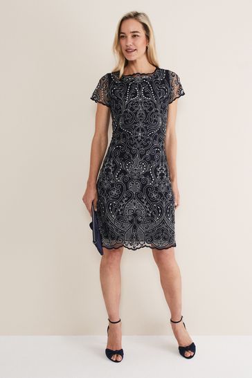 Phase Eight Black White Esme Embroidered Dress