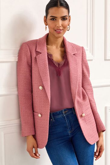 Buy Pink Boucle Button Detail Blazer from Next Luxembourg