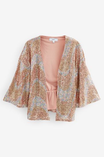 Rose gold stretch sequin kimono dress clearance