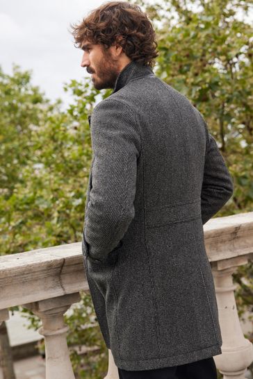 Buy Charcoal Grey Wool Blend Four Pocket Funnel Neck Coat from