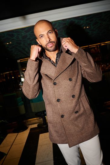 Herringbone top peacoat mens