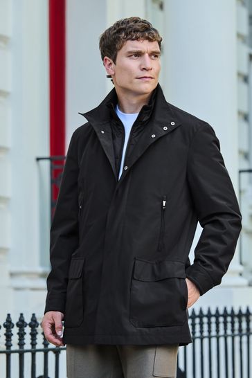 Buy Black Shower Resistant Four Pocket Funnel Neck Coat from Next Bahrain