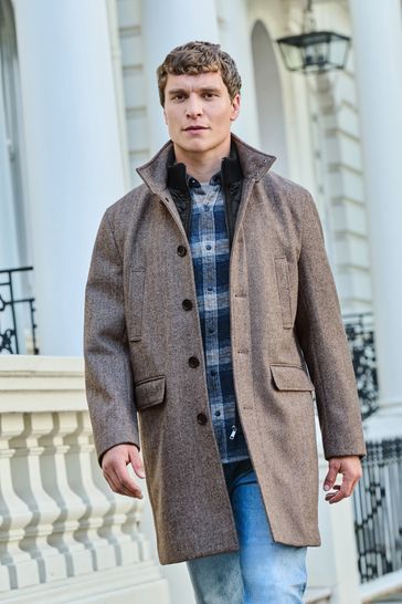 Buy Cream Wool Blend Mock Gilet Herringbone Padded Coat from Next Australia