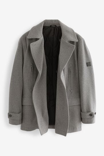 Buy Light Grey Wool Rich Double Breasted Peacoat from Next USA