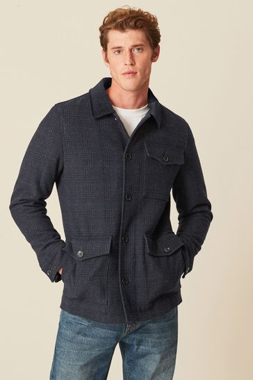 Navy Blue Check Three Pocket Coat