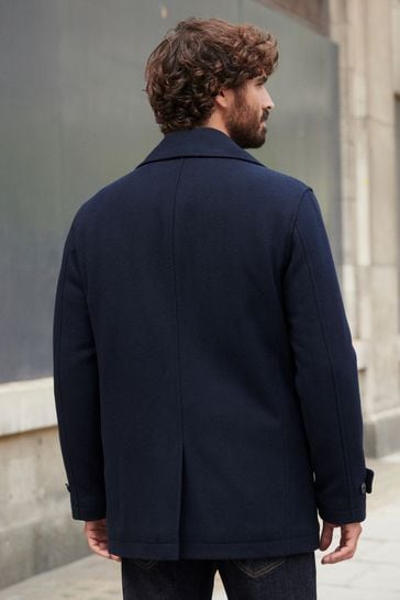 Buy Navy Blue Wool Rich Double Breasted Peacoat from Next Ireland
