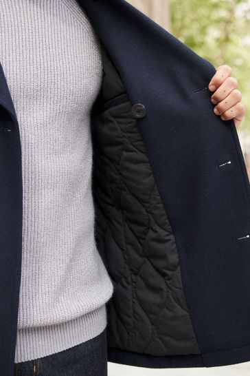 Navy blue wool pea hot sale coat
