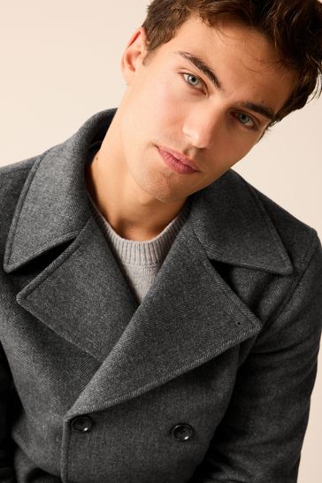 Buy Charcoal Grey Soft Touch Herringbone Peacoat from Next Belgium